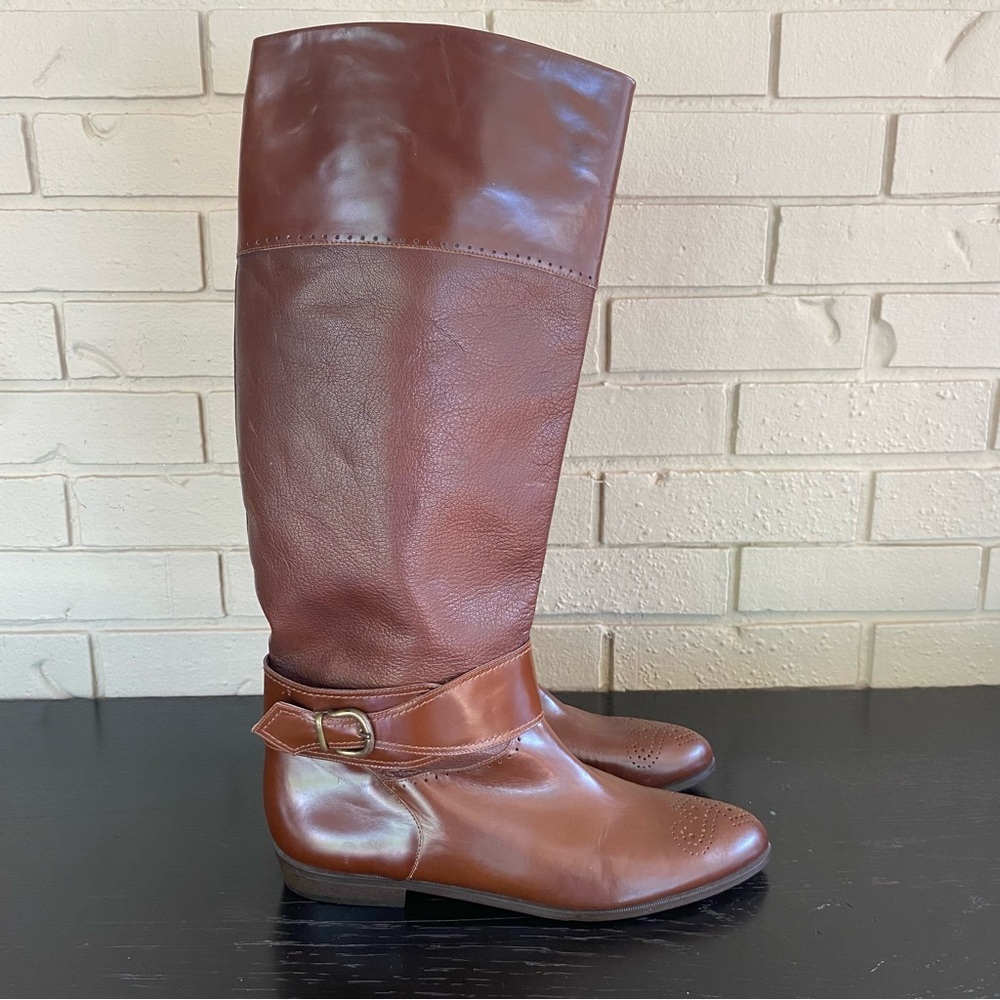 Joseph Italian Made Brown Leather Tall Boots Perforated Size 11 N Equestrian NEW